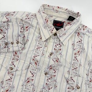 Roper Men's Western Shirt Long Sleeve Paisley Stripe Pearl Snap‎ Size Large